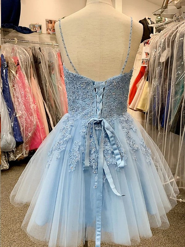 Wholesale A-Line/Princess Tulle Applique V-neck Sleeveless Short/Mini Dresses