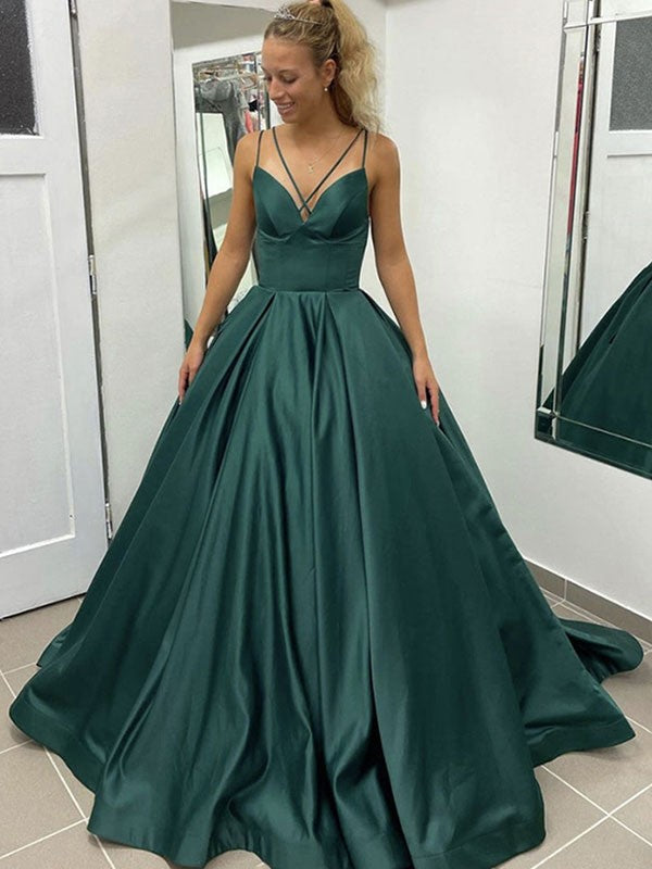 Wholesale Ball Gown Satin Ruffles V-neck Sleeveless Court Train Dresses