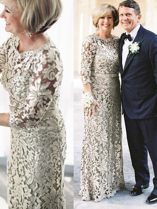 Wholesale Sheath/Column Lace Sash/Ribbon/Belt Scoop 3/4 Sleeves Floor-Length Mother of the Bride Dresses