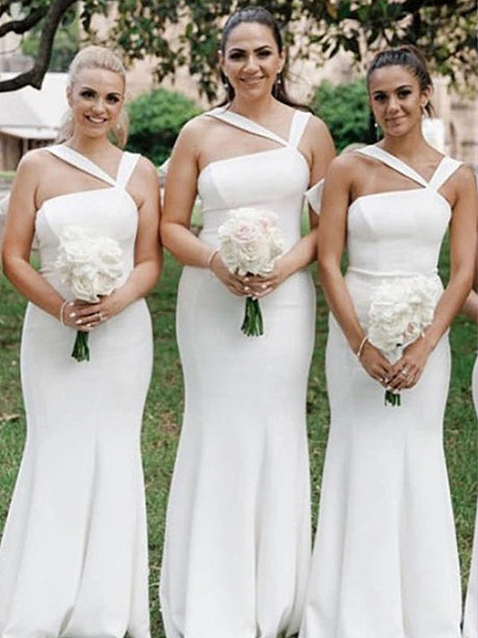 Wholesale Trumpet/Mermaid Stretch Crepe Ruched Halter Sleeveless Floor-Length Bridesmaid Dresses