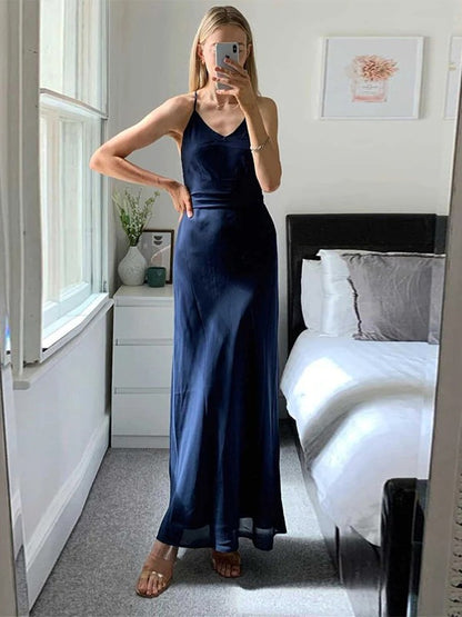 Wholesale Sheath/Column NS Elastic Woven Satin Ruched V-neck Sleeveless Ankle-Length Bridesmaid Dresses