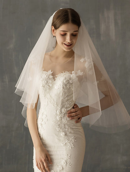 Wholesale Two-tier Sweet Wedding Veil Elbow Veils with Solid Tulle / Drop Veil