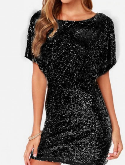 Wholesale Women's Gold Sequin Dress Gold Dress Party Dress Sparkly Dress Homecoming Dress Mini Dress Silver Black Short Sleeve Summer Spring Crew Neck Fashion Summer Dress Spring Dress