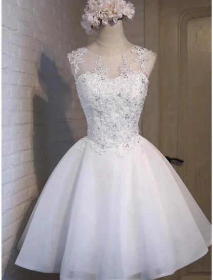 Wholesale A-Line Homecoming Dresses Floral Dress Holiday Graduation Short / Mini Sleeveless Jewel Neck Tulle with Appliques