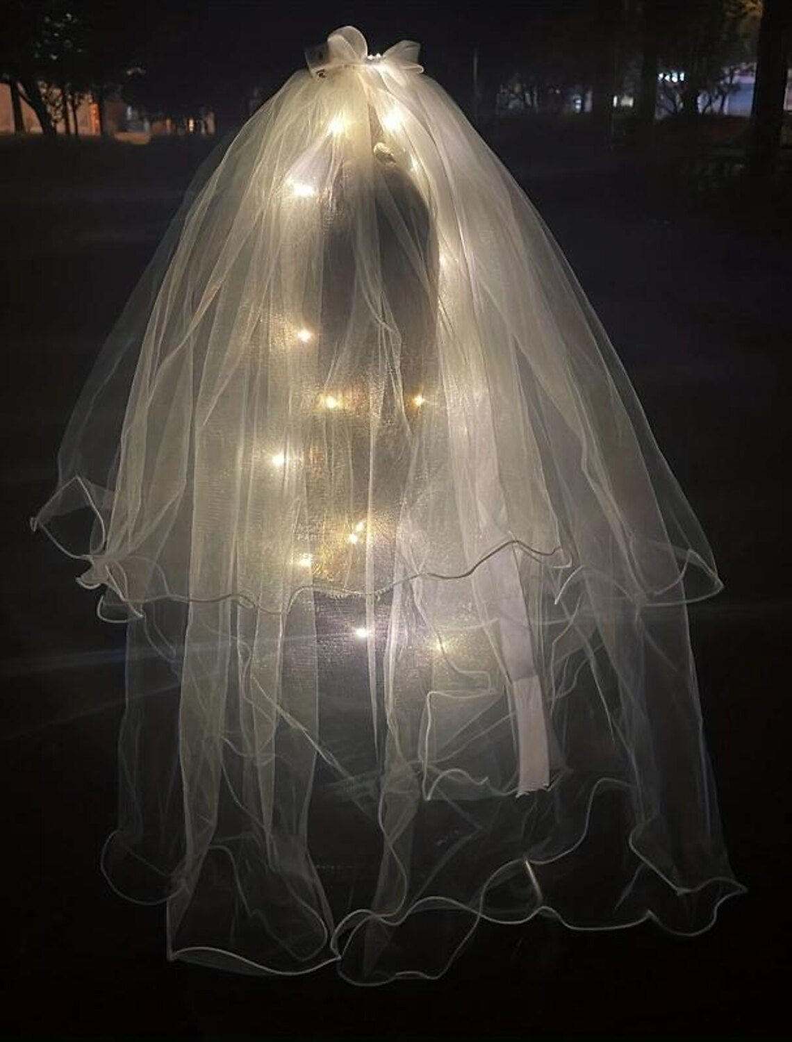 Wholesale LED Luminous Head Veil Long 23.62inch Luminous Yarn Fairy Children's Ribbon Bow Veil With Light String Party Wedding Bride