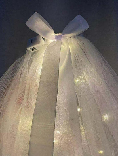 Wholesale LED Luminous Head Veil Long 23.62inch Luminous Yarn Fairy Children's Ribbon Bow Veil With Light String Party Wedding Bride