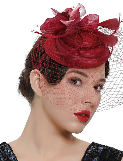 Wholesale Fascinators Kentucky Derby Hat Headwear Organza Polyester / Polyamide Fedora Hat Veil Hat Party / Evening Holiday Vintage Style Elegant With Feather Appliques Headpiece Headwear