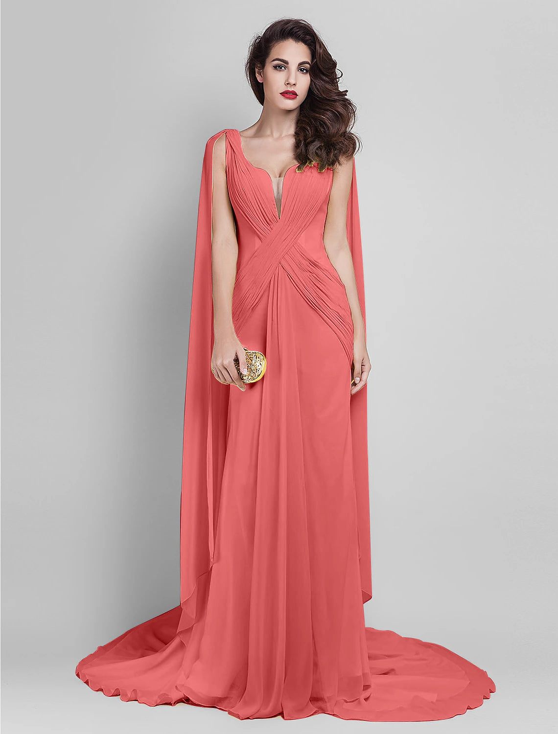 Wholesale Sheath / Column Elegant Dress Wedding Guest Prom Court Train Sleeveless Plunging Neck Georgette V Back