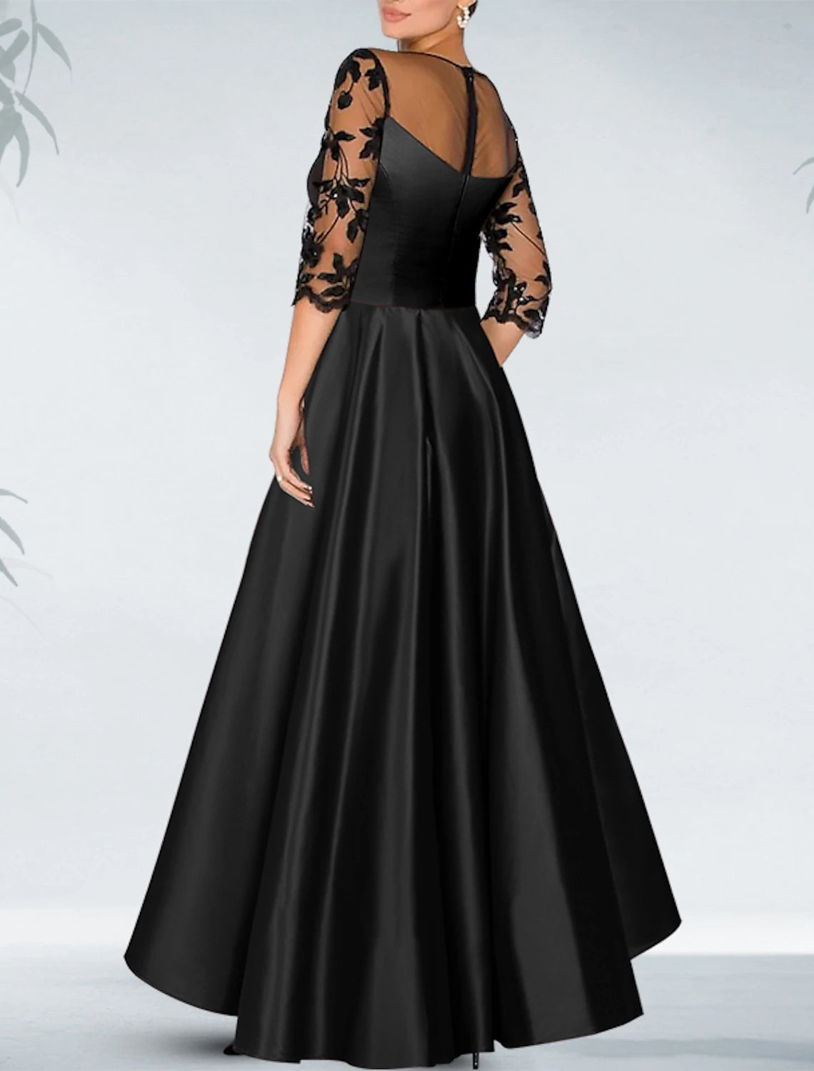 Wholesale Sheath / Column Cocktail Black Dress Luxurious Dress Formal Wedding Guest Asymmetrical 3/4 Length Sleeve Off Shoulder Pocket Satin with Beading Appliques