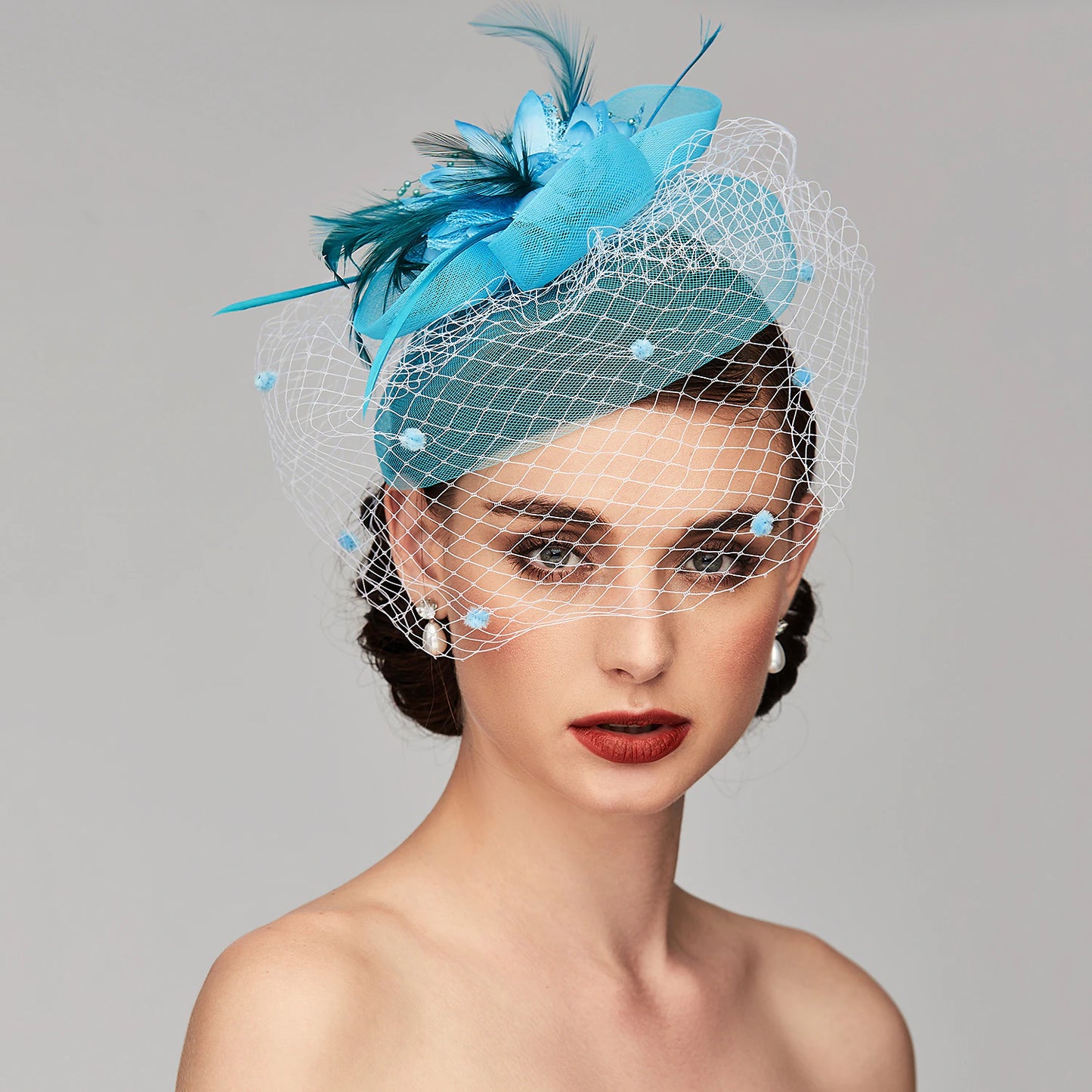 Wholesale Elegant Fascinators Hats Linen Net Mesh Headpiece Kentucky Derby Hat with Clip Headband Feather Floral Flower Mesh Net Wedding Evening Party Horse Race Ladies Day Headpiece Headwear