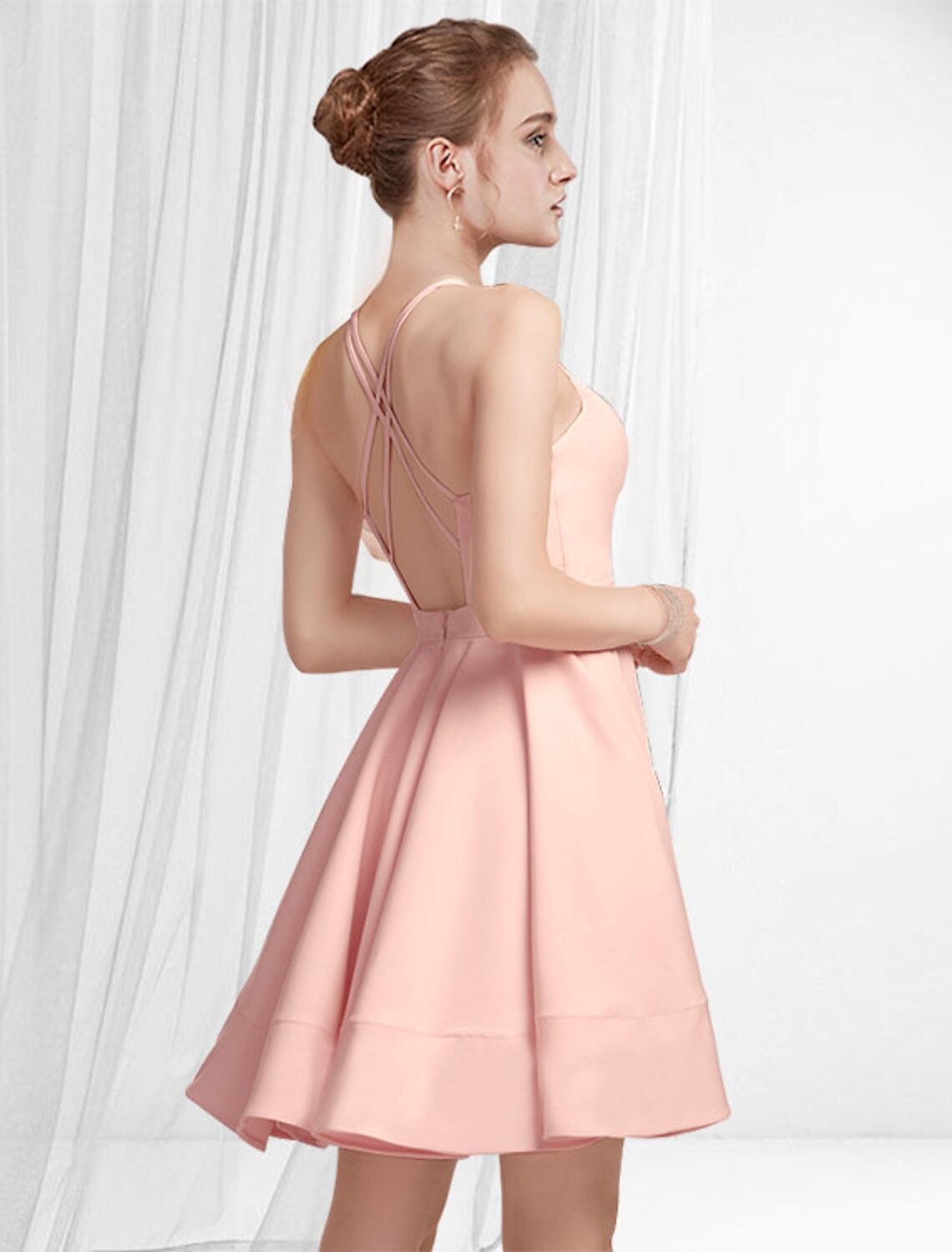 Wholesale A-Line Cocktail Dresses Reformation Amante Dress Homecoming Party Wear Short / Mini Sleeveless Spaghetti Strap Pink Dress Satin with Pleats