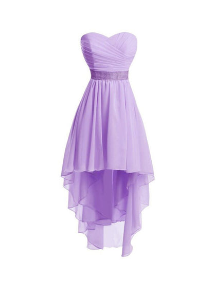 Wholesale A-Line Homecoming Dresses Tiered Dress Strapless High Low Dress Asymmetrical Sleeveless Chiffon With Ruched