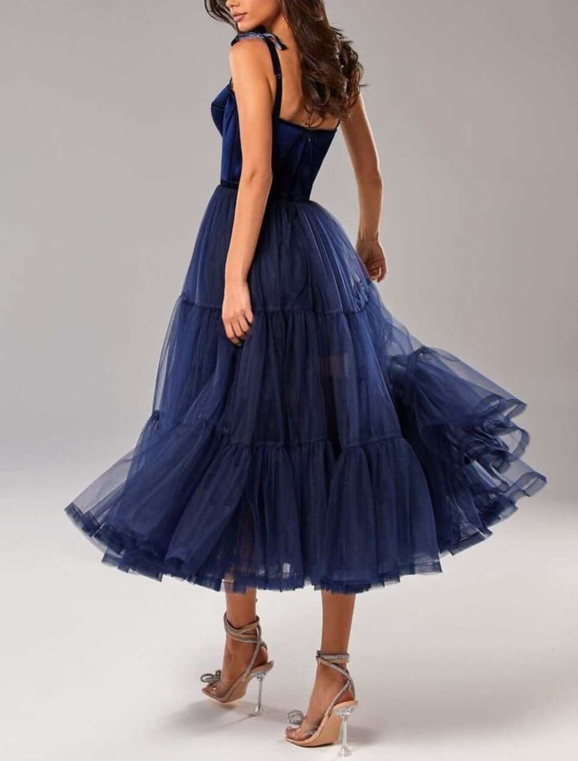 Wholesale A-Line Prom Dresses Elegant Dress Wedding Guest Prom Tea Length Sleeveless Strapless Tulle with Pleats Pure Color