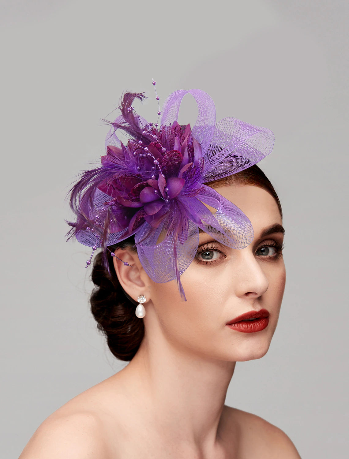 Wholesale Elegant Feather Net Fascinators Hats with Feathers Fur Floral 1PC Special Occasion Kentucky Derby Horse Race Ladies Day Headpiece