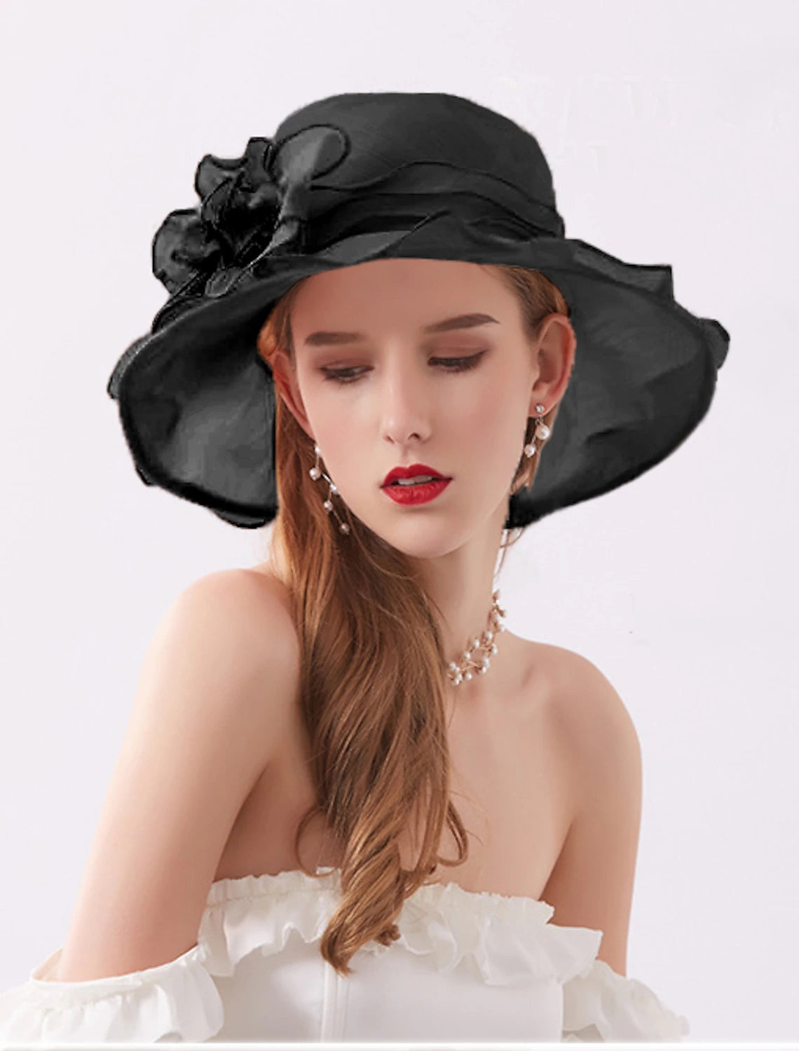 Wholesale Hats Organza Sun Hat Tea Party Kentucky Derby Melbourne Cup Wedding With Appliques Headpiece Headwear