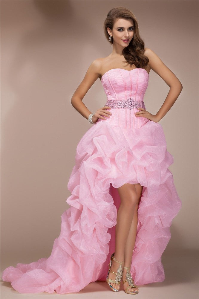 Wholesale A-Line/Princess Sweetheart Sleeveless High Low Beading Organza Dresses