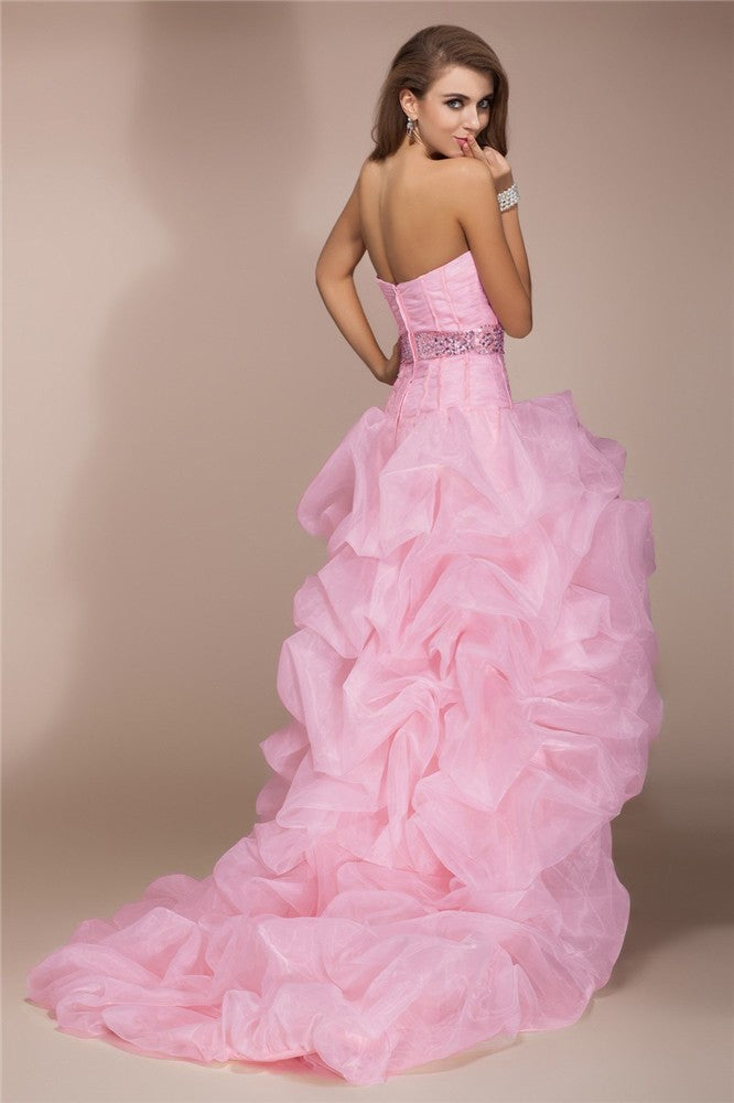 Wholesale A-Line/Princess Sweetheart Sleeveless High Low Beading Organza Dresses