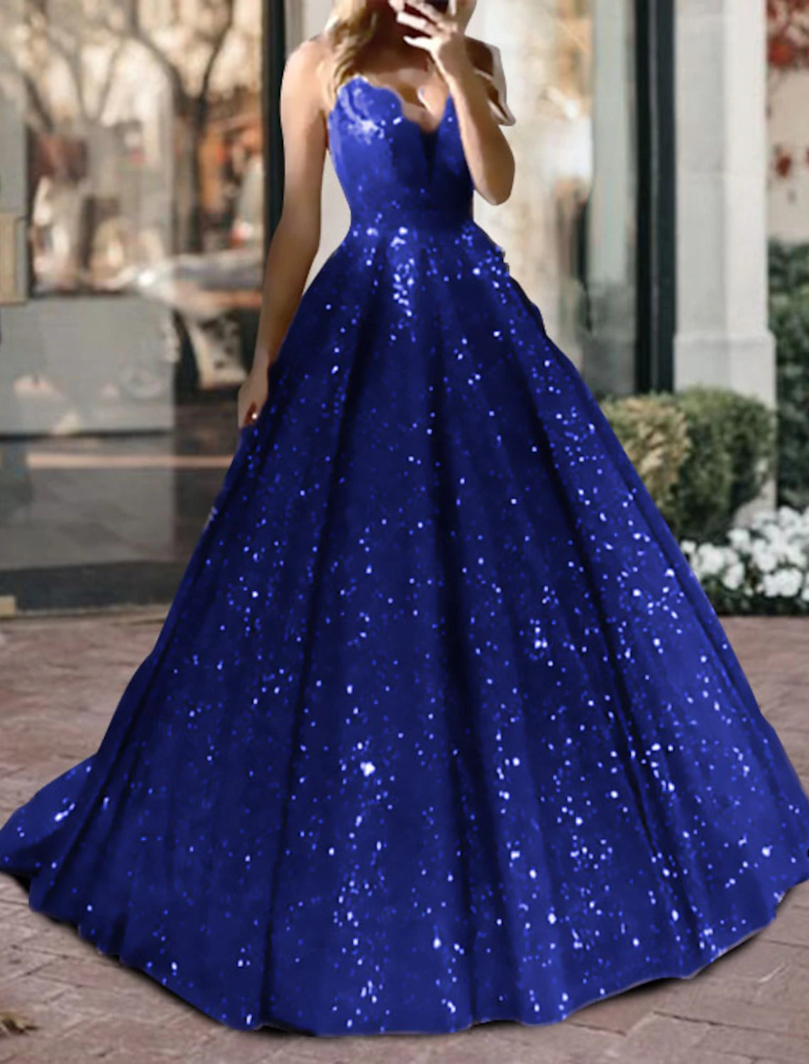 Wholesale Ball Gown Glitter Prom Dresses Luxurious Tulle Sparkly Dress For Wedding Party Quinceanera Sweep / Brush Train Sleeveless V Neck Tulle V Back with Sequin