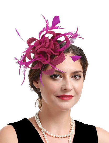 Wholesale Fascinators Kentucky Derby Hat Headwear Organza Polyester / Polyamide Fedora Hat Veil Hat Tea Party Horse Race Ladies Day Vintage Style Vintage Elegant With Feather Appliques Headpiece