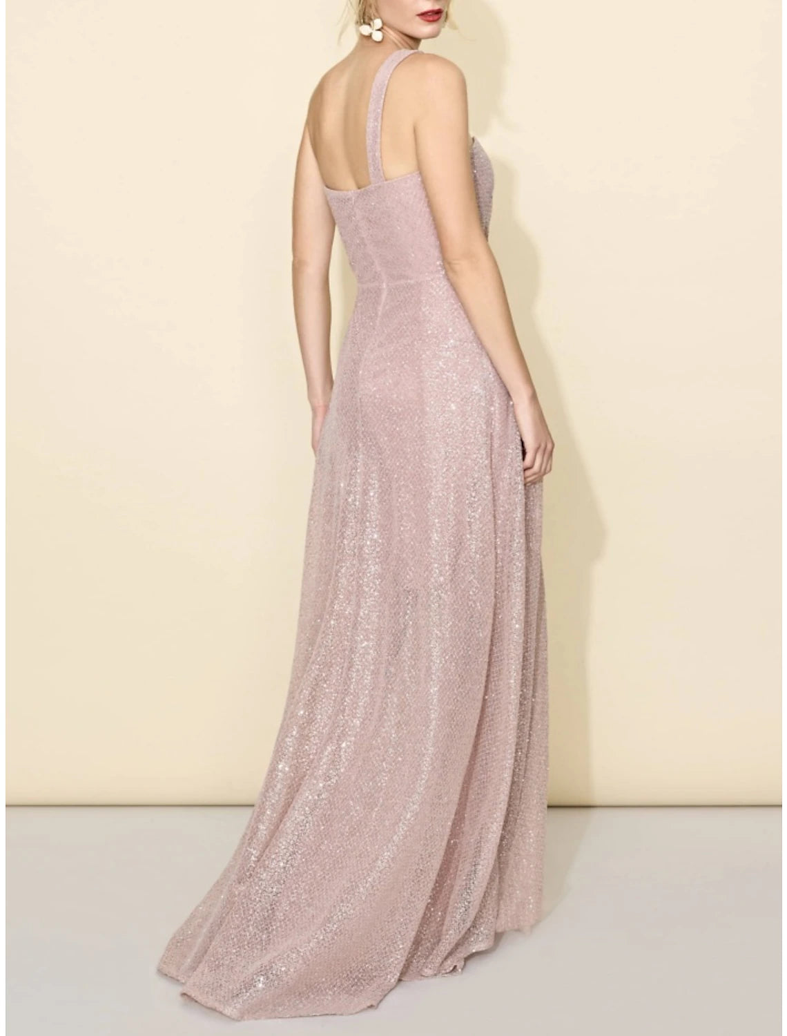 Wholesale A-Line Bridesmaid Dress One Shoulder Sleeveless Elegant Sweep / Brush Train Sequined with Split Front / Ruching