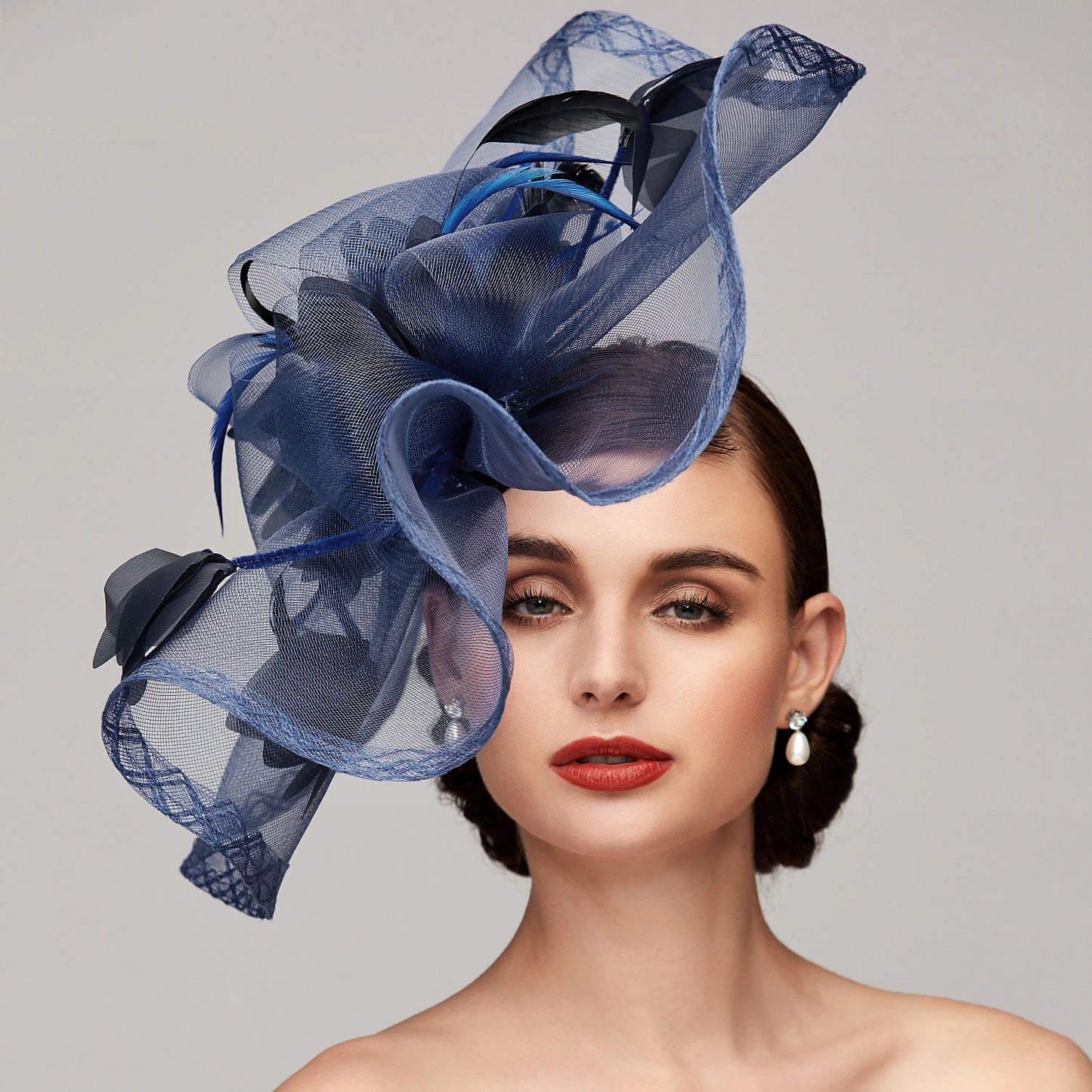 Wholesale Flowers Feather Net Kentucky Derby Hat Fascinators Headpiece with Feather Floral 1PC Horse Race Ladies Day Melbourne Cup Headpiece