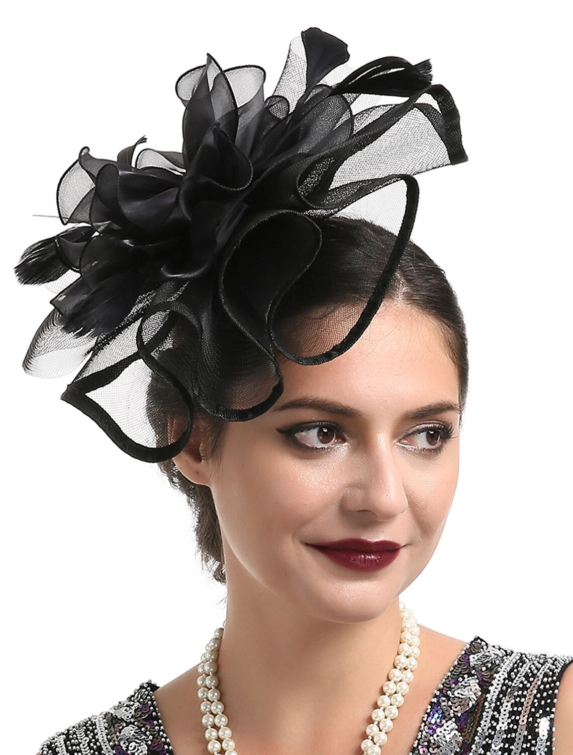 Wholesale Fascinators Kentucky Derby Hat Headwear Organza Fedora Hat Veil Hat Holiday Cocktail Retro Elegant With Feather Pure Color Headpiece Headwear