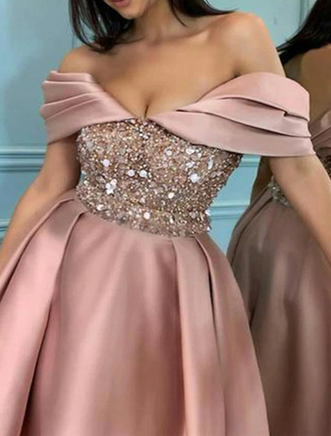 Wholesale Women's Pink Sequin Dress Party Dress Sparkly Dress Homecoming Dress Dress Swing Dress Midi Dress Sleeveless Fall Spring Summer Off Shoulder Fashion