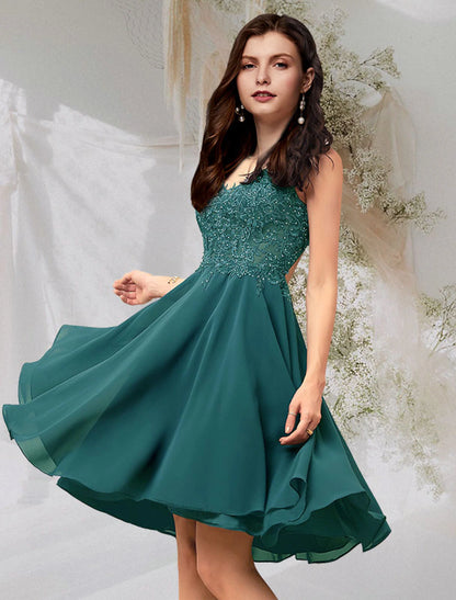 Wholesale A-Line Cocktail Dresses Flirty Dress Homecoming Graduation Short / Mini Sleeveless V Neck Chiffon Backless with Beading Lace