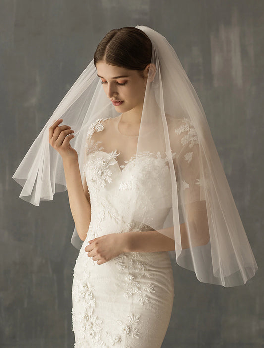 Wholesale Two-tier Sweet Wedding Veil Elbow Veils with Solid Tulle / Drop Veil