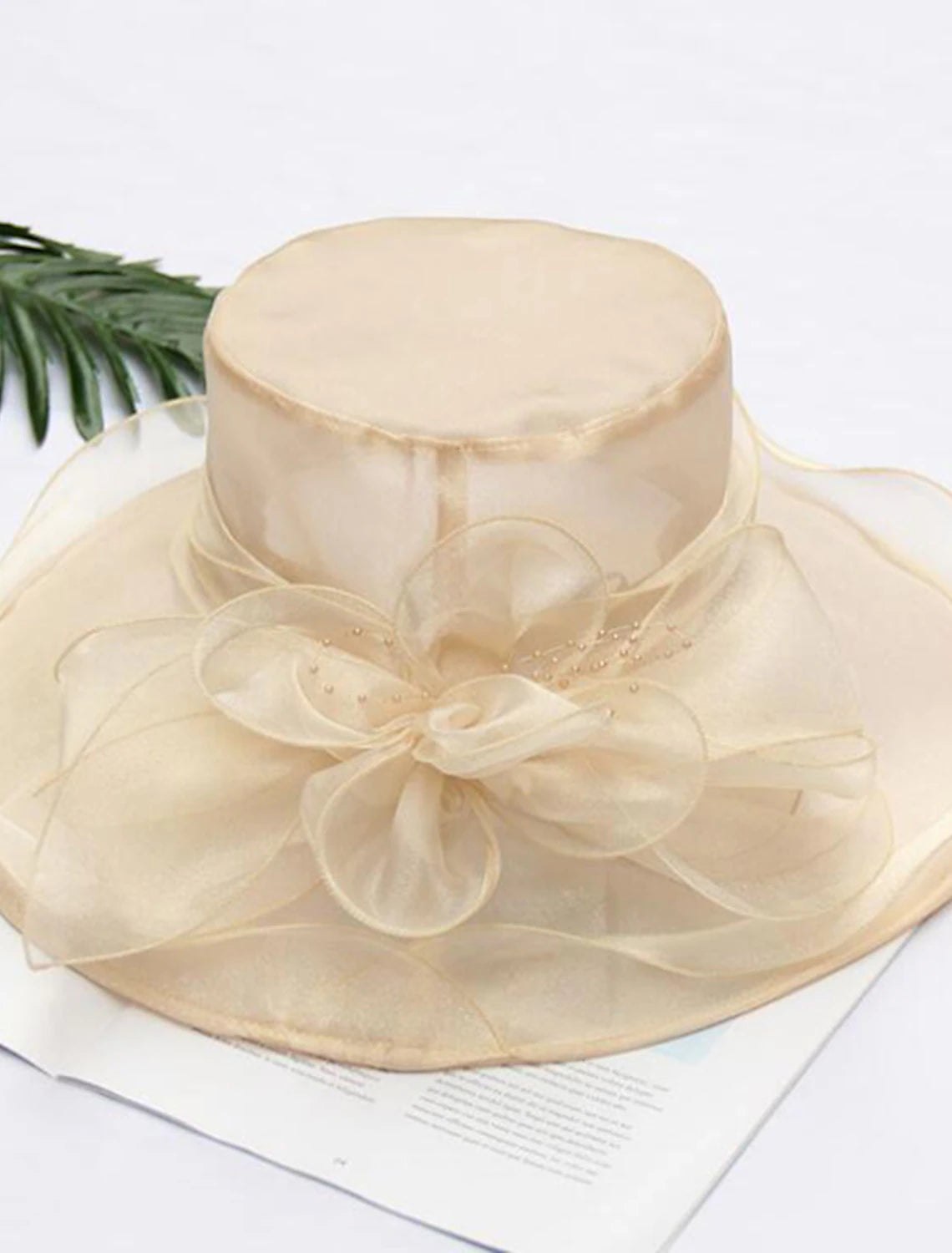 Wholesale Straw Hat Vintage Style Elegant Tulle Organza Hats Headwear with Faux Pearl Flower Ruffle 1 PC Wedding Tea Party Horse Race Headpiece