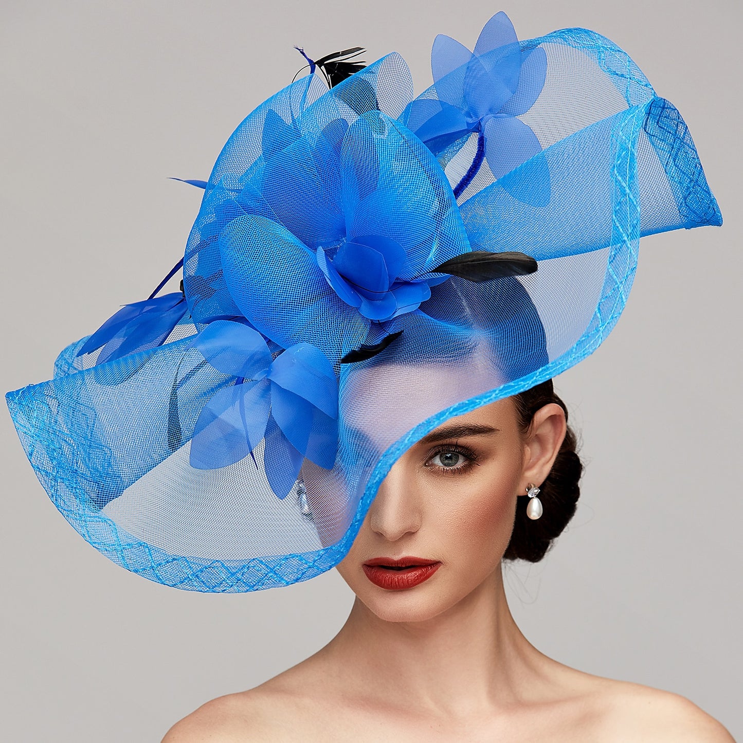 Wholesale Flowers Feather Net Kentucky Derby Hat Fascinators Headpiece with Feather Floral 1PC Horse Race Ladies Day Melbourne Cup Headpiece