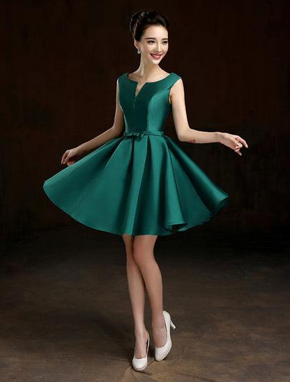 Wholesale A-Line Cocktail Dresses Minimalist Dress Homecoming Graduation Short / Mini Sleeveless Jewel Neck Satin with Sash / Ribbon Bow(s)