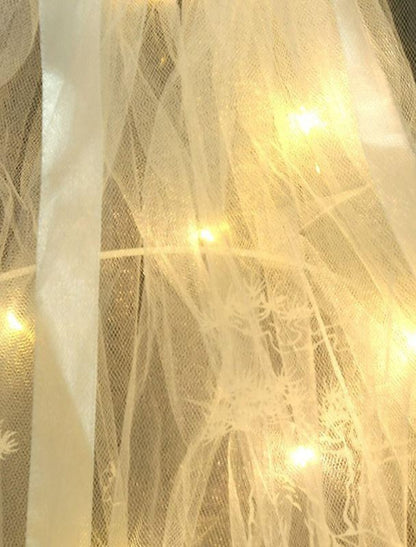 Wholesale LED Luminous Head Veil Long 23.62inch Luminous Yarn Fairy Children's Ribbon Bow Veil With Light String Party Wedding Bride