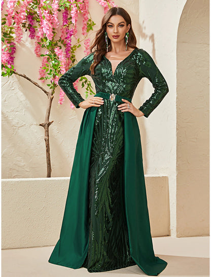 Wholesale Mermaid / Trumpet Evening Gown Sparkle & Shine Dress Formal Wedding Sweep / Brush Train Long Sleeve V Neck Detachable Polyester with Sequin