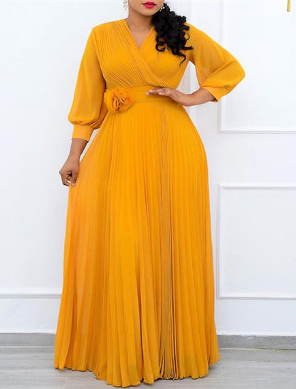 Wholesale Women‘s Plus Size Curve Party Dress Solid Color V Neck Ruched 3/4 Length Sleeve Spring Fall Elegant Prom Dress Maxi long Dress Formal Party Dress