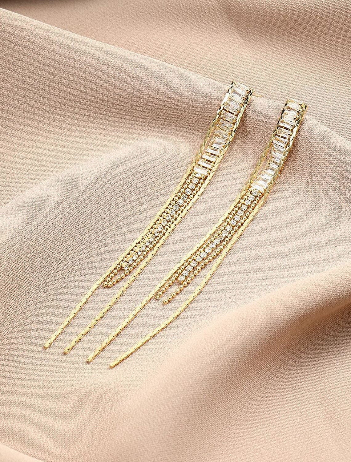 Wholesale Women's Brown Zircon Drop Earrings Fine Jewelry Tassel Fringe Precious Stylish Trendy Earrings Jewelry Gold For Party Gift 1 Pair