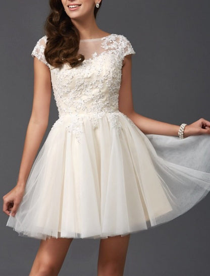 Wholesale A-Line Homecoming Dresses Little White Dresses Dress Holiday Graduation Short / Mini Sleeveless Jewel Neck Lace with Appliques