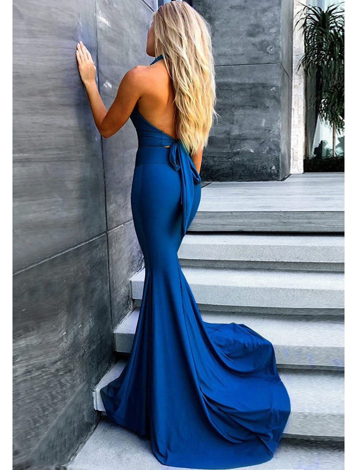 Wholesale Mermaid / Trumpet Evening Gown Empire Dress Prom Wedding Party Court Train Sleeveless V Neck Stretch Fabric with Pleats