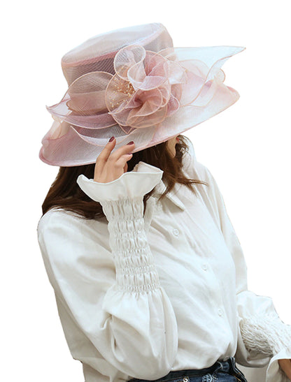 Wholesale Hats Organza Sun Hat Wedding Kentucky Derby Classic Style Elegant With Appliques Color Block Headpiece Headwear