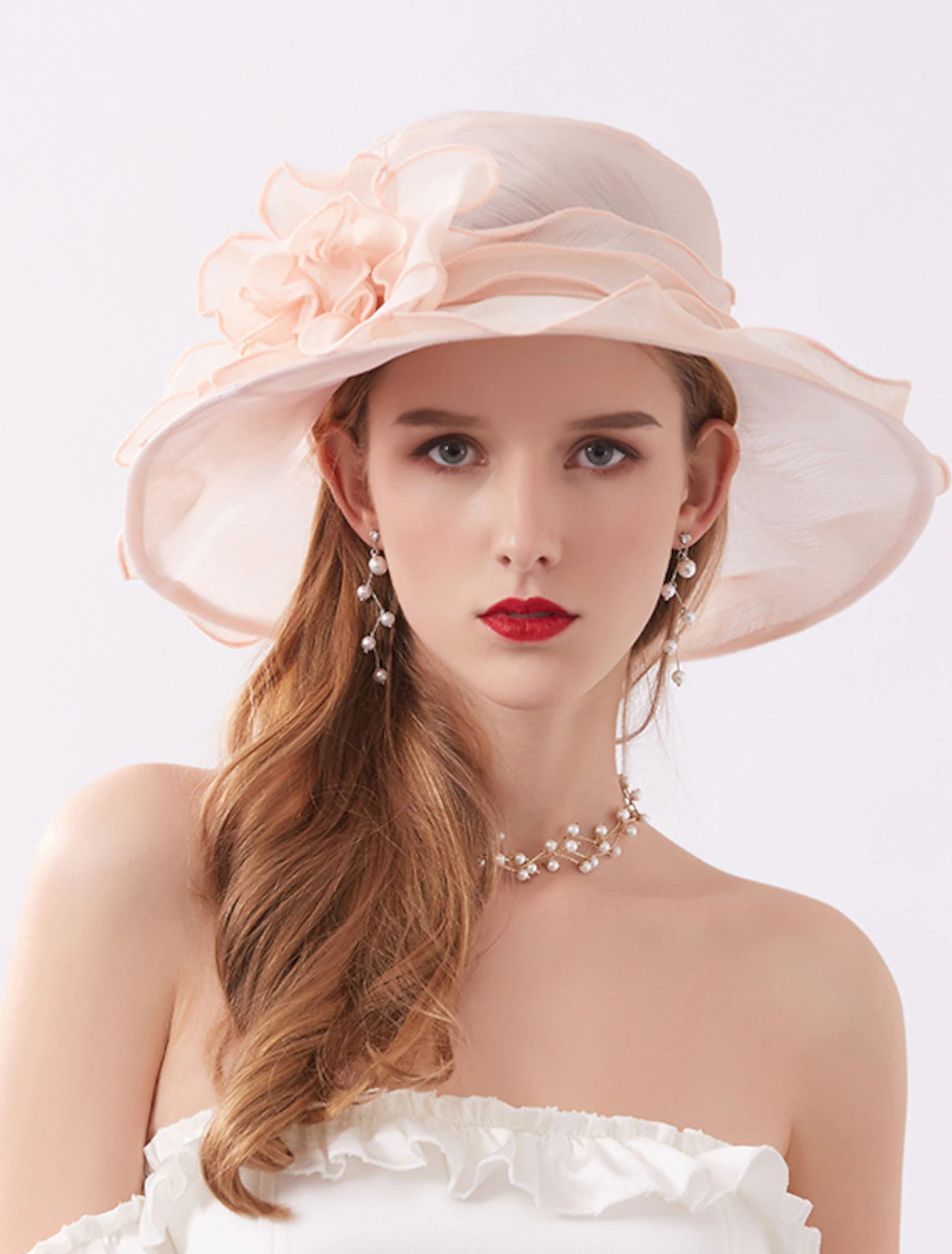 Wholesale Hats Organza Sun Hat Tea Party Kentucky Derby Melbourne Cup Wedding With Appliques Headpiece Headwear