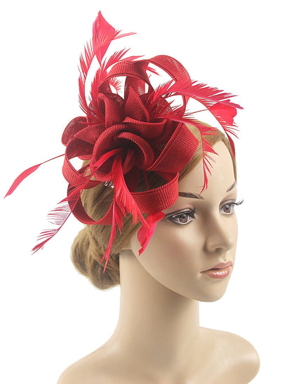 Wholesale Fascinators Kentucky Derby Hat Headwear Organza Polyester / Polyamide Fedora Hat Veil Hat Tea Party Horse Race Ladies Day Vintage Style Vintage Elegant With Feather Appliques Headpiece