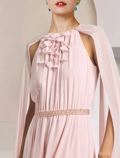 Wholesale  A-Line Mother of the Bride Dress Formal Wedding Guest Elegant Scoop Neck Floor Length Chiffon Sleeveless with Sash / Ribbon Flower