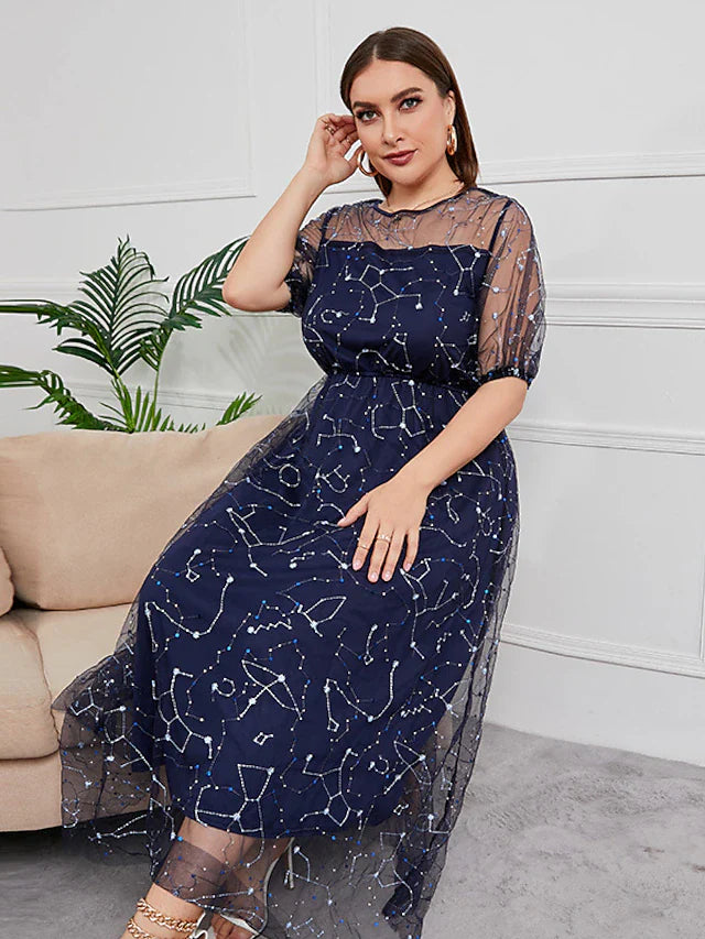 Wholesale Plus Size Curve Mother of the Bride Dress Party Sparkle & Shine Scoop Neck Ankle Length Tulle Half Sleeve with Sequin Embroidery