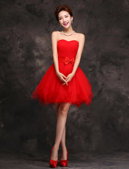 Wholesale Ball Gown Cocktail Dresses Vintage Dress Homecoming Party Wear Short / Mini Sleeveless Sweetheart Tulle with Bow(s) Ruffles