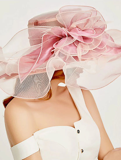 Wholesale Fascinators Hats Headwear Organza Polyester / Polyamide Bucket Hat Straw Hat Sun Hat Casual Holiday Melbourne Cup Cocktail Royal Astcot Vintage Style Elegant With Feather Appliques Headpiece Headwear