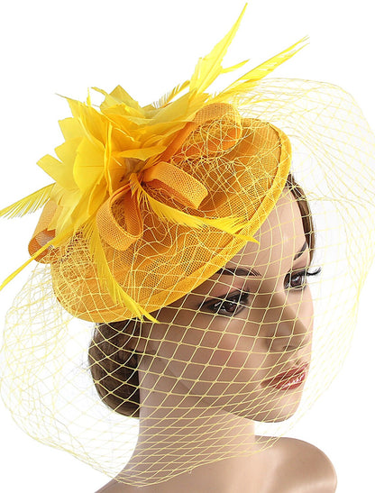 Wholesale Fascinators Kentucky Derby Hat Headwear Organza Polyester / Polyamide Fedora Hat Floppy Hat Veil Hat Tea Party Horse Race Ladies Day Vintage Style Vintage Elegant With Feather Appliques