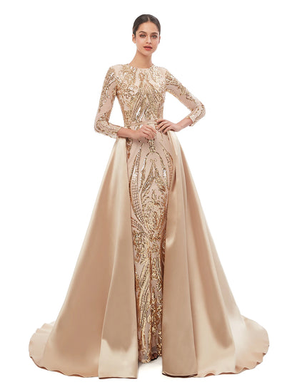 Wholesale Mermaid / Trumpet Elegant Vintage Prom Formal Evening Dress Jewel Neck Long Sleeve Detachable Sequined with Sequin