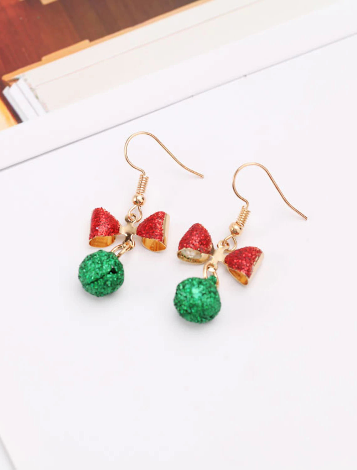 Wholesale Xmas Women‘s Drop Earrings Fine Jewelry Classic Bowknot Bell Personalized Stylish Earrings Jewelry Green For Christmas Festival 1 Pair