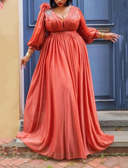 Wholesale Women‘s Plus Size Curve Party Dress Solid Color V Neck Ruched 3/4 Length Sleeve Spring Fall Elegant Formal Prom Dress Maxi long Dress Party Back to School Dress Homecoming Dress