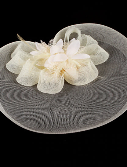 Wholesale White Wedding Fascinator Tulle Beaded Organza Fascinators Hats Headwear Clip Vintage Elegant with Feathers Fur Flower 1 Piece Kentucky Derby Horse Race Tea Party Ladies Day Headpiece